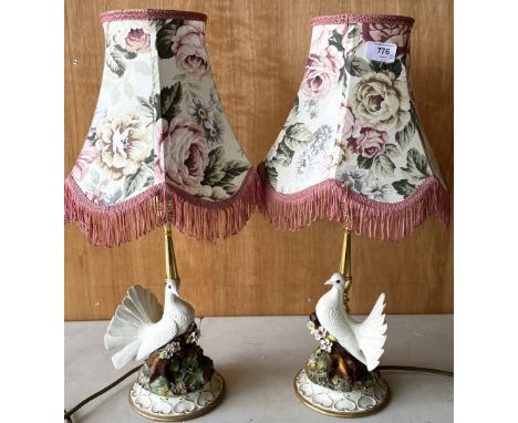 Pair of Capodimonte porcelain dove table lamps, H54cm incl. shadesShipping £73.00 plus vat (UK Only)