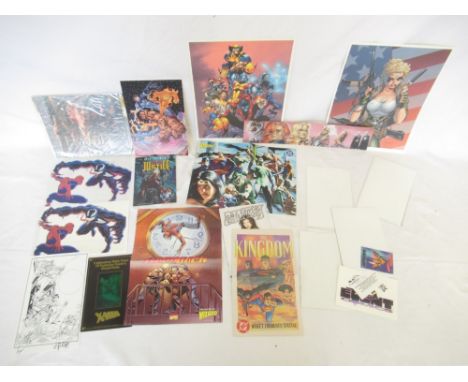 Collection of comic book posters, design work, signed and numbered print, etc.Shipping POA https://www.bradleys.ltd/quotation