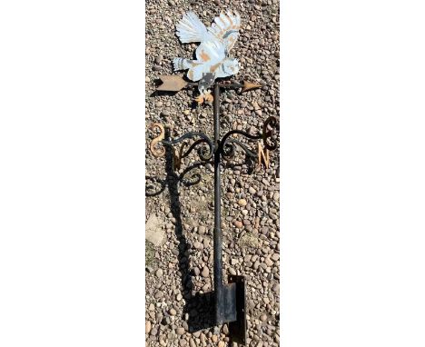 Wrought iron weather vane, handmade by Mike Hammond of Moorside Wrought Iron with. Owl in flight design H125cm&nbsp;&nbsp;Shi