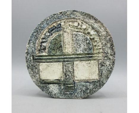 Troika Pottery wheel vase, blue and white abstract patterns to both sides, signed AW to base, H12cmShipping £28.00 plus vat (