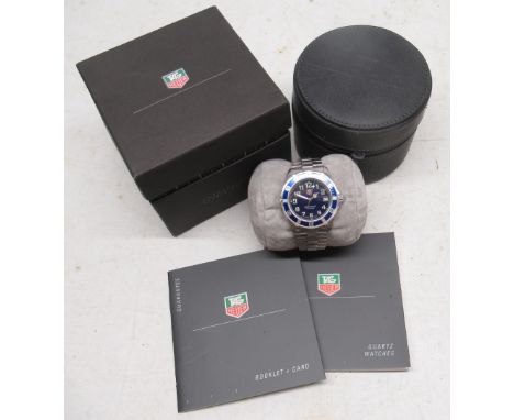 Tag Heuer Professional 200 meters stainless steel quartz diver's wristwatch with date on matching bracelet with deployment cl