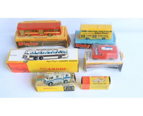 Six boxed vintage diecast model vehicles from Dinky to include 954 Vega Major Luxury Coach (very good condition, some paint c