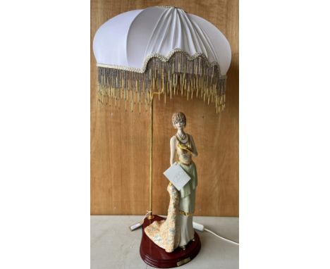 Large Vittorio Sabadin Capodimonte porcelain figural lamp of an Art Deco woman, H80cm incl. shadeShipping POA https://www.bra
