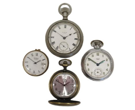 Elgin Silveroid keyless pocket watch, signed white enamel Roman dial with subsidiary seconds, Keystone Watch Case no. 371628,