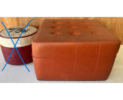 C1960s faux leather square orange pouffe/footstool, W50cm - please note the circular footstool has been withdrawn from the lo