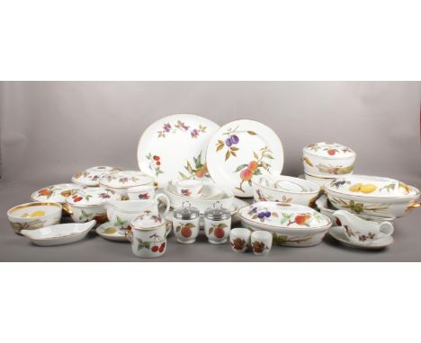 A quantity of Royal Worcester 'Evesham'. Oven to tableware, lidded tureens, flan dishes, serving platters, gravy jugs example