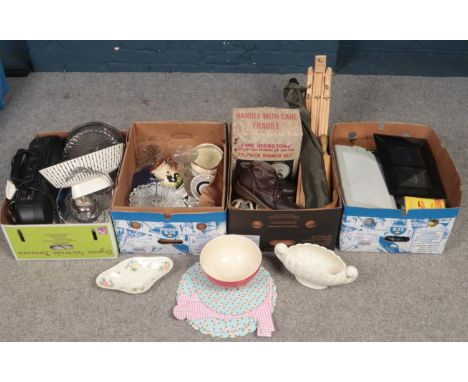 Four boxes of miscellaneous. Includes Amstrad stereo, Maling, Boldmere easel etc.  