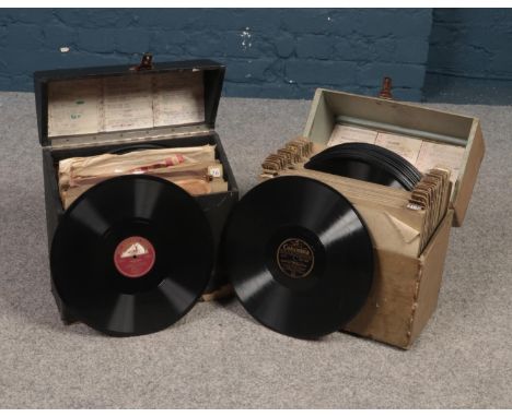 A collection of 78 rpm records. ' The Chrysanthemum Waltz' 'Manhatten Blues', 'The Gay Gordons' examples etc. To include two 
