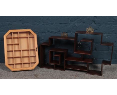 A Japanese style wall shelf &amp; miniature glazed display case.  