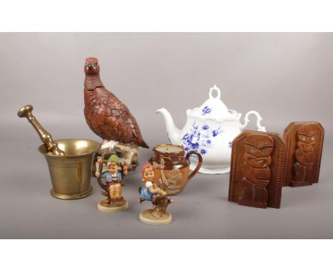 A group of miscellaneous. Royal Albert Connoisseur teapot, Two Goebel figures 'Apple tree boy', Royal Doulton stoneware jug e