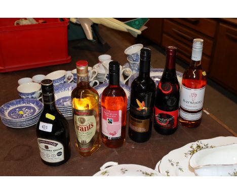 A bottle of Grants Scotch whisky; Irish Cream and various wine 