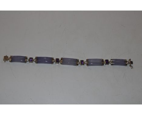 A Sterling silver amethyst and a lavender jade bracelet, approx. 18gms 