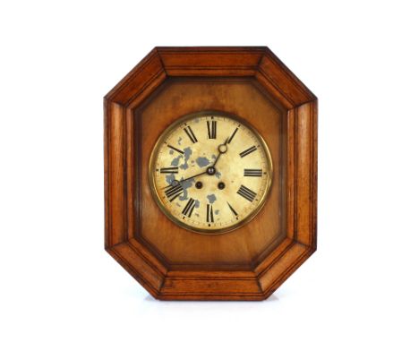 A 19th Century oak cased wall clock having circular painted Roman Numeral dial and eight day movement, 47cm x 43cm 