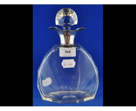 An Art Deco glass decanter, with silver mounts, probably Birmingham 1939 (marks rubbed), 22 cm high Condition report Report b