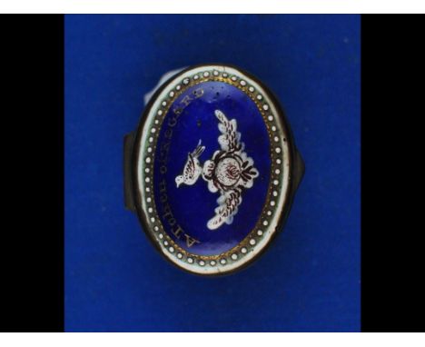 A George III oval enamel patch box, A TOKEN OF REGARD (slight damage), 4.5 cm wide
