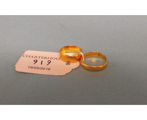 EXTRA LOT: A 22ct gold wedding band, approx. ring size R½, and another, approx. ring size M, approx. 9.8 g (all in)