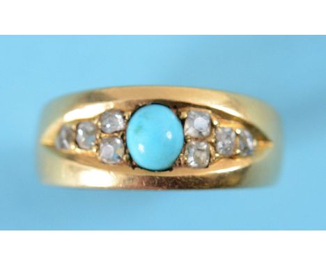 An 18ct gold, turquoise and diamond gypsy style ring, approx. ring size M  See inside back cover colour illustration Conditio