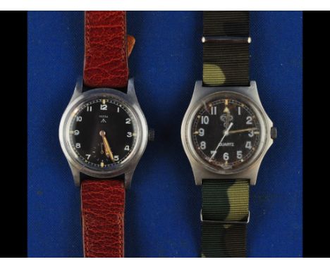 A gentleman's stainless steel Tissot military issue wristwatch, the black dial with a crow's foot and 10034, and a CWC milita