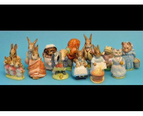 Thirteen Beswick Beatrix Potter figures, including Tommy Brock, and Aunt Pettitoes, all BP-3c (Benjamin Bunny Sat on a Bank e