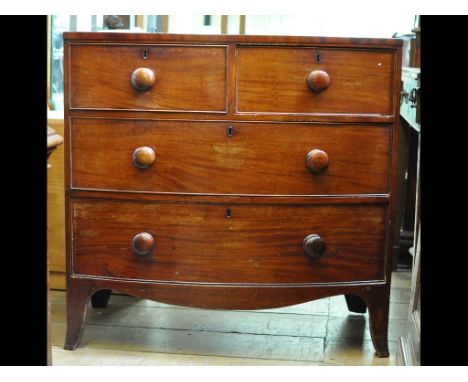 A 19th century mahogany bow front chest, of two short and two long drawers, 90.5 cm wide Condition report Report by RB

Looks