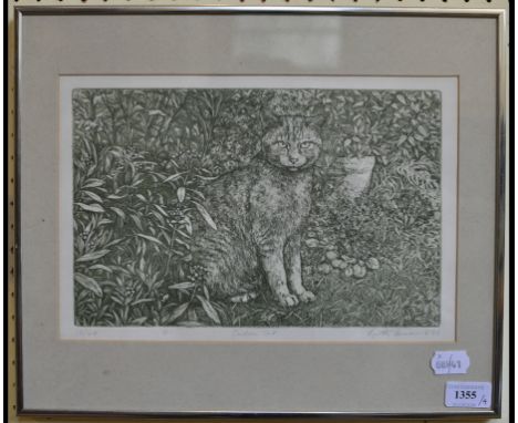 A Margaret Lynette Hemmant limited edition print, Roots, 11/35, another by the same, Garden Cat, 18/40, both signed in pencil