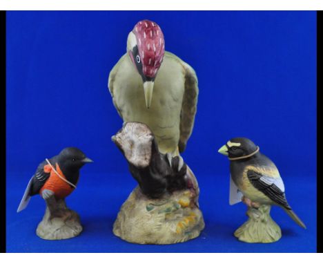 A Beswick Green Woodpecker, 1218B, an Evening Grosbeak, 2190, and a Baltimore Oriole, 2183, all matt (3)