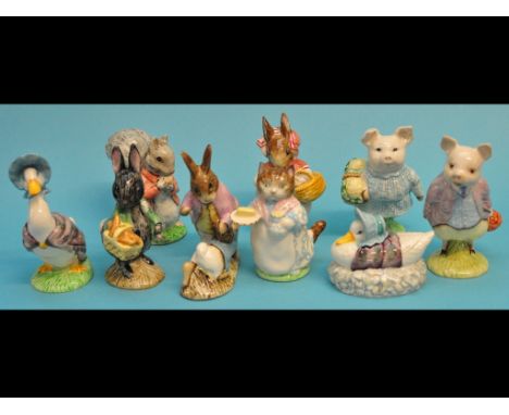 Nine Beswick Beatrix Potter figures, including Little Black Rabbit, and Mr Benjamin Bunny & Peter Rabbit, all BP-3b (9)