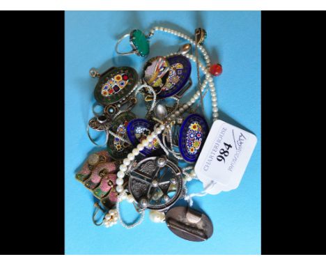 An oval enamel buckle, others similar, a Scottish silver brooch, and other jewellery