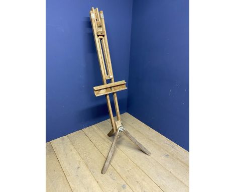 Large pine artists easel, as found 
