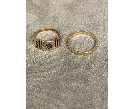 2 x 9ct gold rings, 3.34g size K/L  and  H(star inset) 