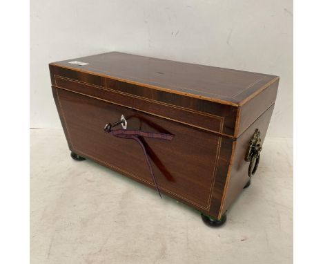 C19th cross banded mahogany fitted sarcophagus tea caddy 
