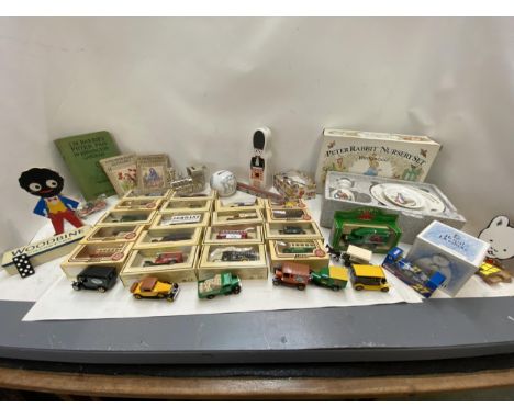 Qty of toys to include models of Days Gone by Ledo of cars, van etc, Rupert the Bear &amp; Golliwog puzzles, Peter Rabbit Nur