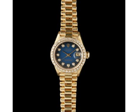 ROLEX - A lady's 18ct gold and diamond set wrist watch  Oyster Perpetual Datejust Ref. 69178, all gold diamond set bezel and 
