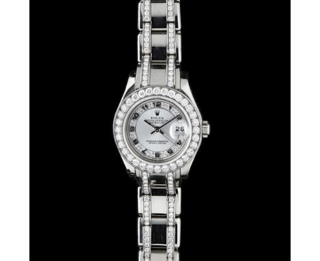 ROLEX - A lady's 18k white gold and diamond set wrist watch  Oyster Perpetual Datejust, Ref. 80299, silvered dial, pave set d