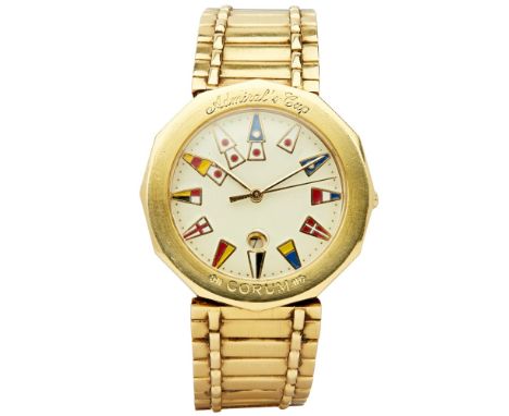 CORUM - A gentleman's 18ct gold cased wrist watch  Admiral's Cup model, ref. 39810.56V085, the gold bezel engraved Admiral's 