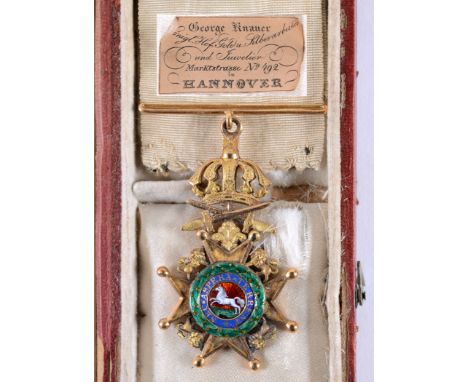 A CASED GOLD GUELPHIC ORDER A cased gold Order of Hannover awarded to Colonel Charles Stisted KH, father of Lt General H W St