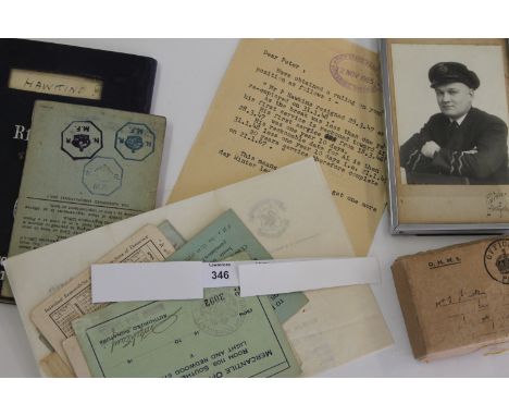 THE MEDALS & PAPERWORK/PHOTOGRAPHS OF A TELEGRAPHIST MN. The 1939/45-Atlantic (bar France & Germany) Burma & Italy Stars, War