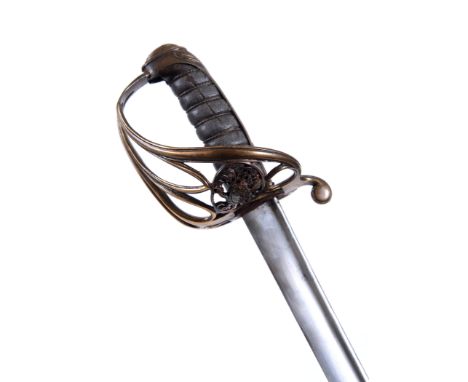 A PIPE BACK OFFICERS SWORD WORN BY LT J A Russell 32nd Inf. An 1822 pattern officers pipe-back sword with curved single-edged