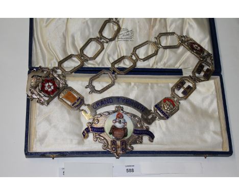 REGALIA OF THE ORDER OF FROTH BLOWERS ORDER. The silver plated and enamel neck badge and chain , of the Ancient Order of Frot