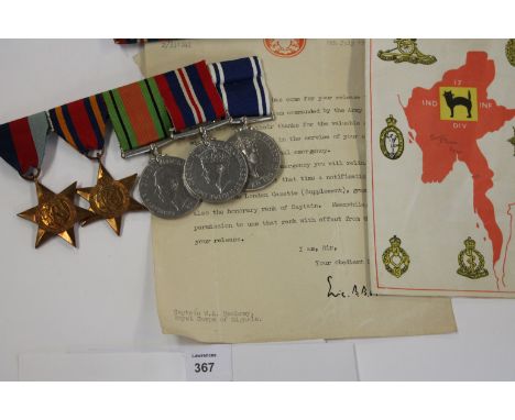 MEDALS & DOCUMENTS etc TO CAPTAIN W A HAMBREY 17th INDIAN DIV. A group of five medals to Captain-Chief Inspector Walter A Ham