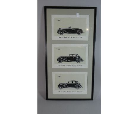 A Framed Triple Print Detailing Three Vintage Jaguar Cars, 64cm High 