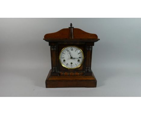 A Westminster Chime Mantle Clock in Mahogany Case with Half Pilaster Decoration, with Key but Movement in Need of Attention, 