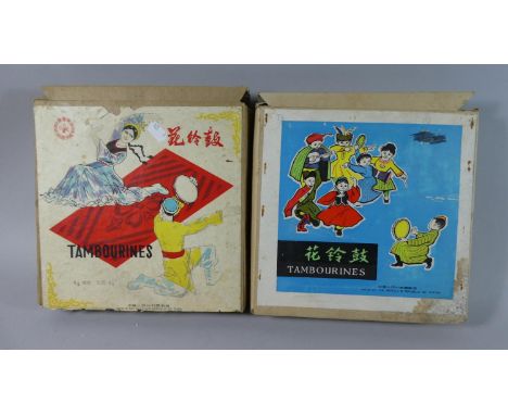 Two Vintage Chinese Tambourines in Original Boxes Made in the People's Republic of China 