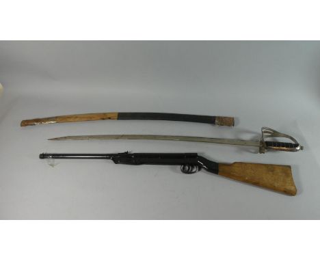 A Vintage .177 Air Rifle Together with a Reproduction Indian Sword and Scabbard 