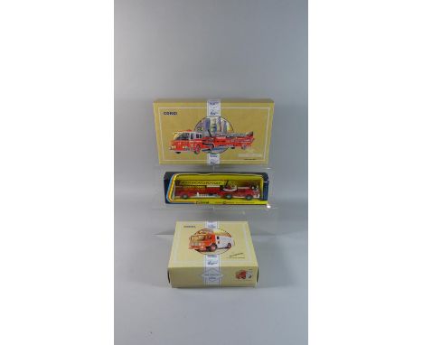 Three Boxed Corgi Fire Vehicles to include American Corgi 1143 La France Aerial Rescue Truck Open Cab 97321 American La Franc