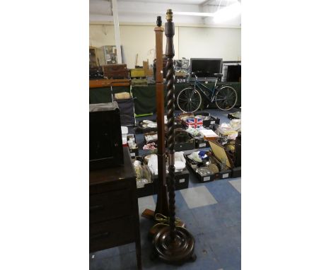 Two Vintage Wooden Standard Lamps 