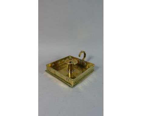 A Late Victorian Galleried Brass Bed Chamber Stick, 15cm Square 