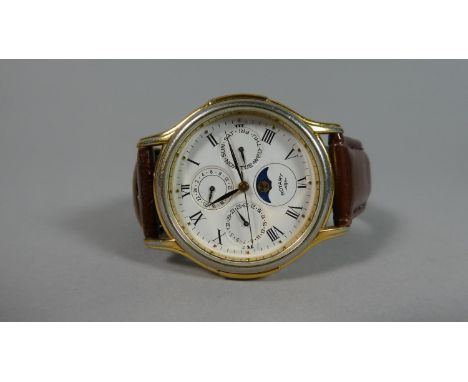 A Rotary Moonphase Wrist Watch with Three Subsidiary Dials and Leather Strap, no. 3548 