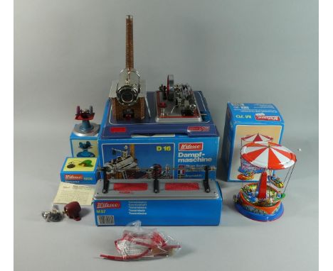A Collection of Boxed Wilesco D16 Dampf-Maschine Steam Engine and Accessories to include M52 Two Wheel Grinder, M57 Transmiss