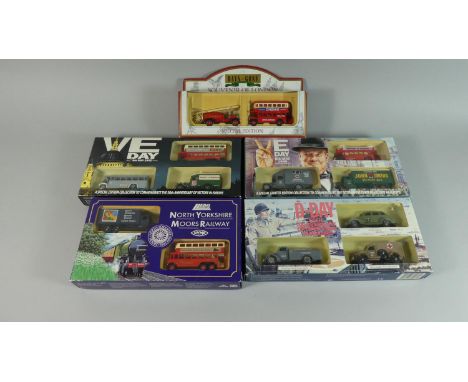 A Collection of Five Lledo Days-Gone to include Souvenir of London Bus and Fire Engine, Two VE-Day Three Car Gift Set, D-Day 